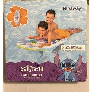 Disney Stitch Surf Rider Water Float 45” X 18” Ages 3-10 Summer Vacation Kid New
